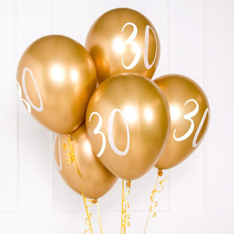 Milestone Birthday - 30th Birthday Gold Balloons (x5)