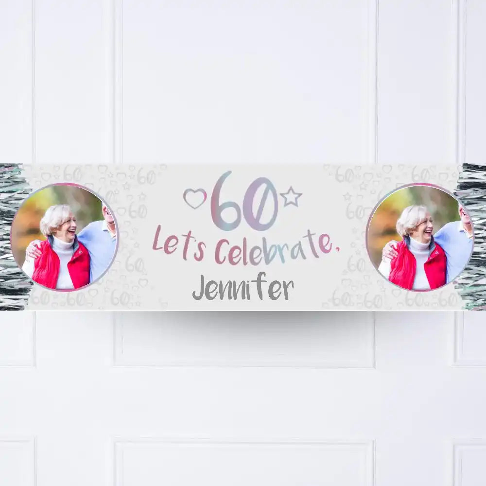 Iridescent 60th Personalised Party Banner Yes None Personalised Banner