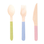 Wooden Party Cutlery - Pastel Mix (x6 guests)