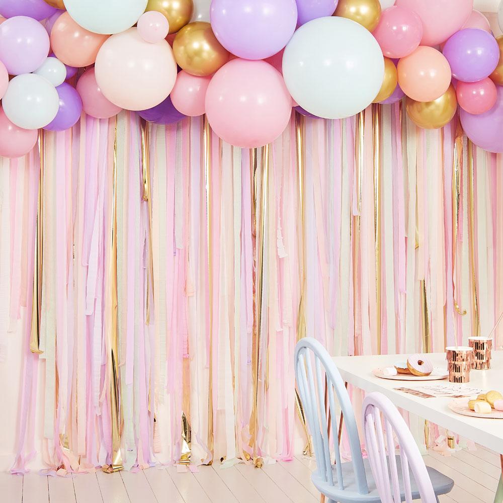 Pastel & Gold Party Streamer & Balloon Backdrop