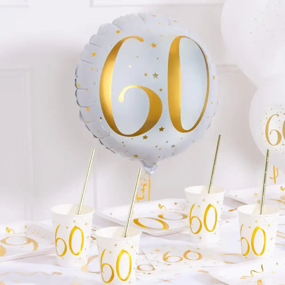 60th Birthday White Foil Balloon Milestone