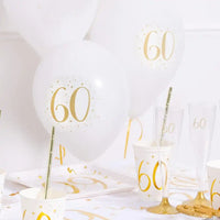 60th Birthday White & Gold Sparkle Latex balloon (x8) Milestone