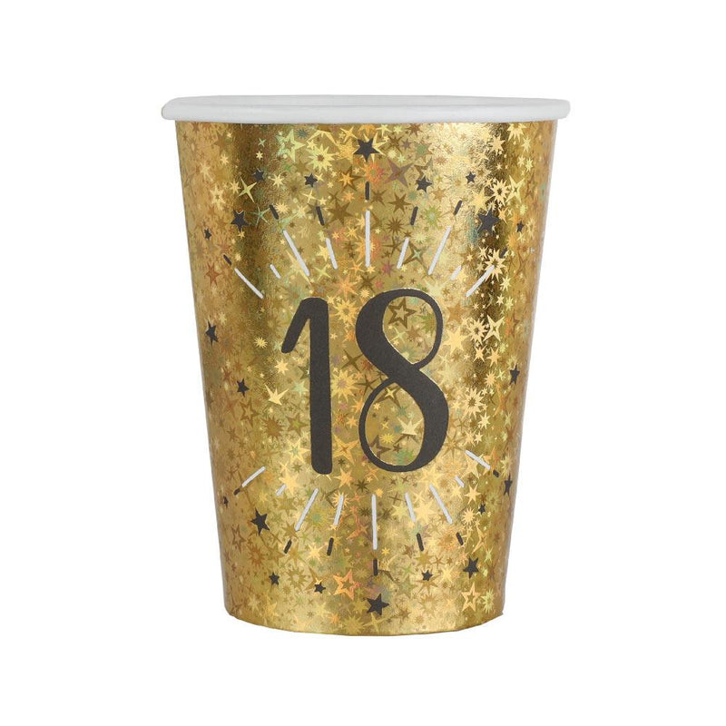 18th Birthday Black & Gold Sparkle Cups (x10)