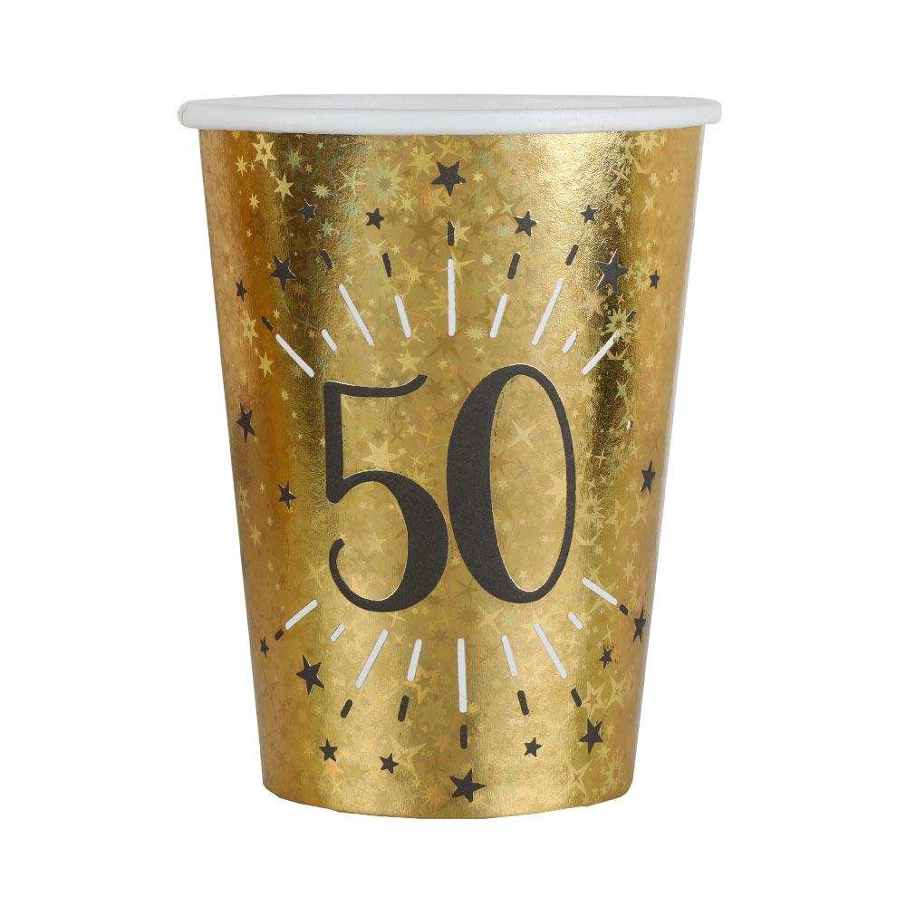 50th Birthday Black & Gold Sparkle Cups (x10) Milestone