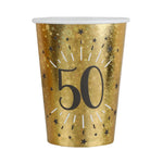 50th Birthday Black & Gold Sparkle Cups (x10)
