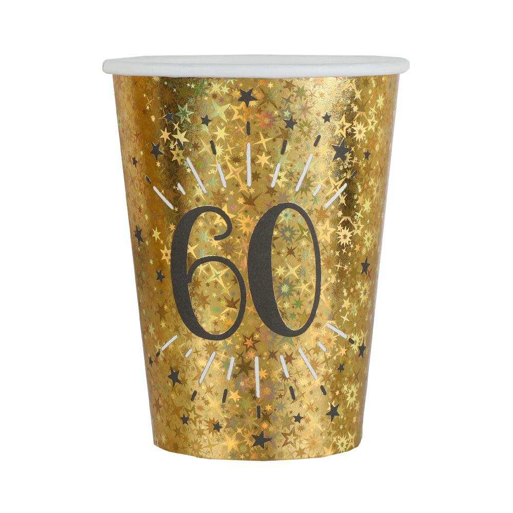 60th Birthday Black & Gold Sparkle Cups (x10) Milestone