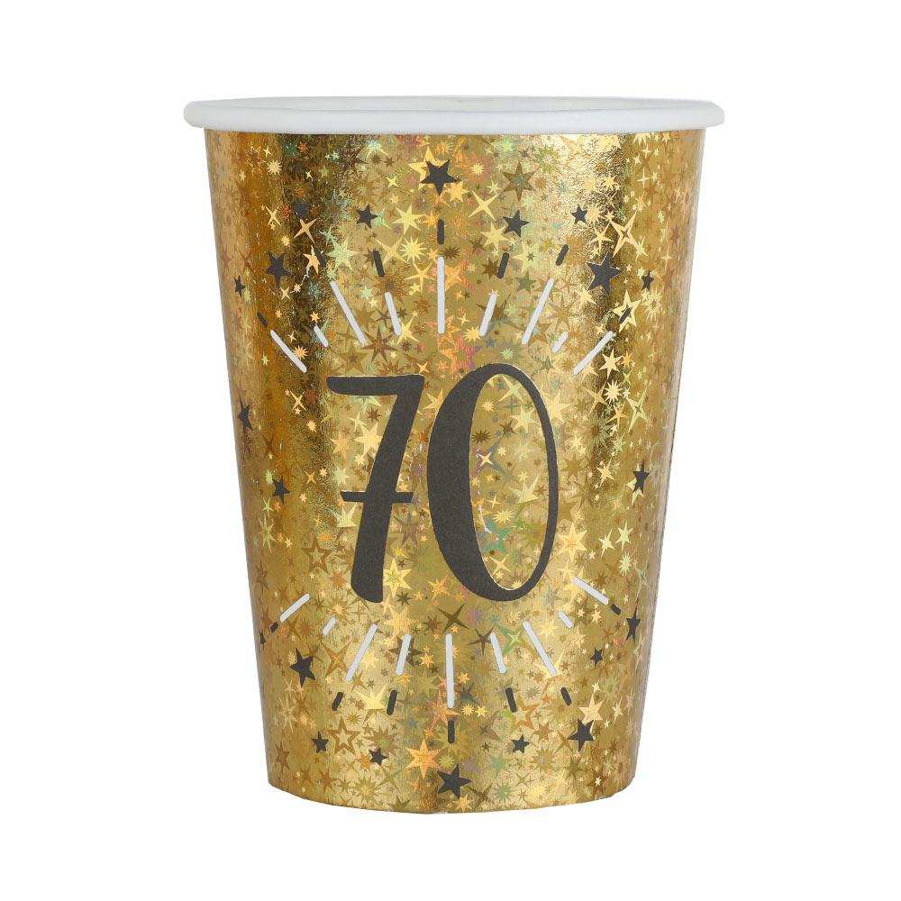 70th Birthday Black & Gold Sparkle Cups (x10) Milestone
