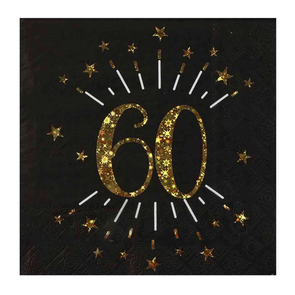 60th Birthday Black & Gold Sparkle Napkins (x10) Milestone