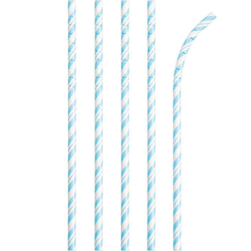 Striped Eco-Flex Paper Straws - Pastel Blue (x24)