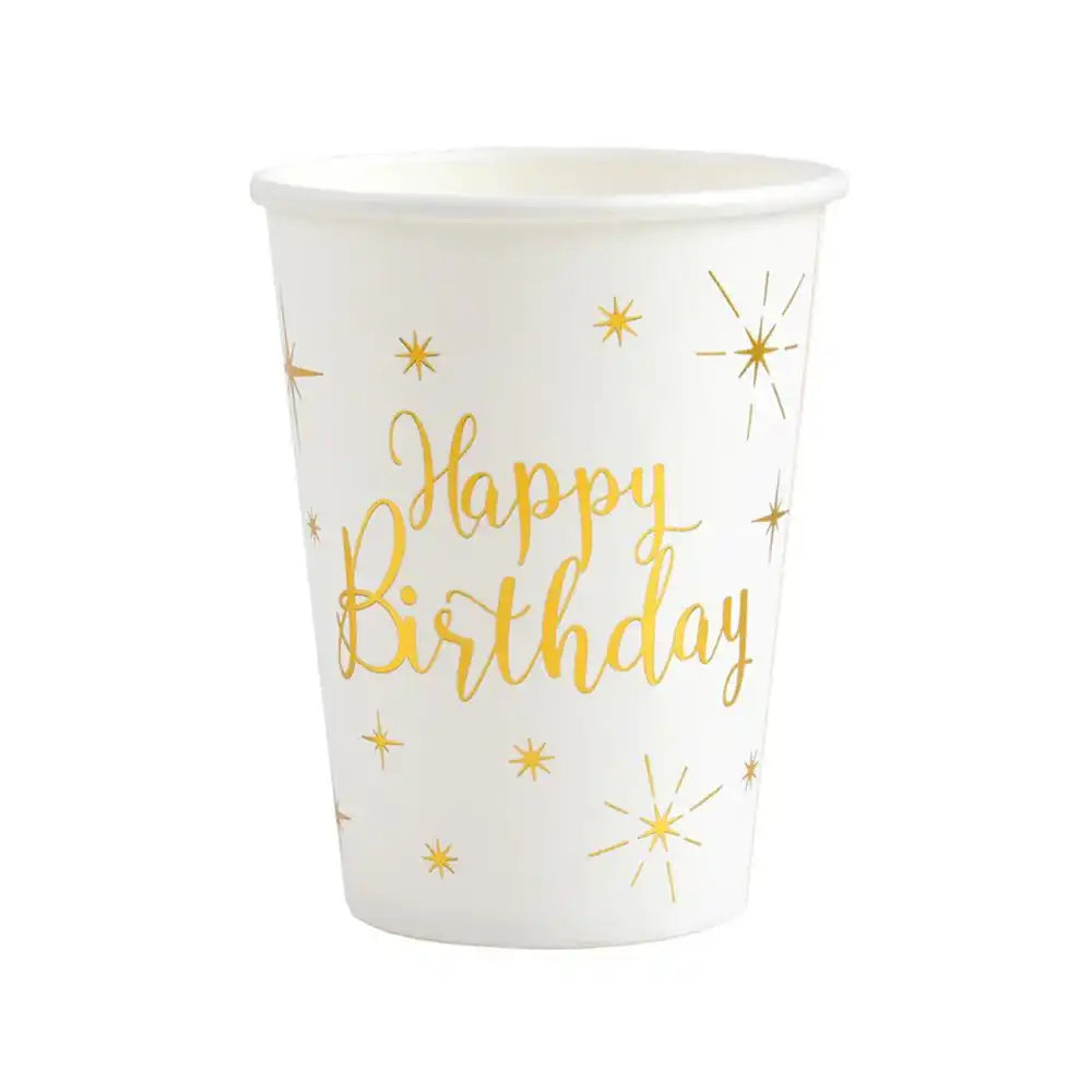 Happy Birthday White & Gold Sparkle Cups (x10) General Party