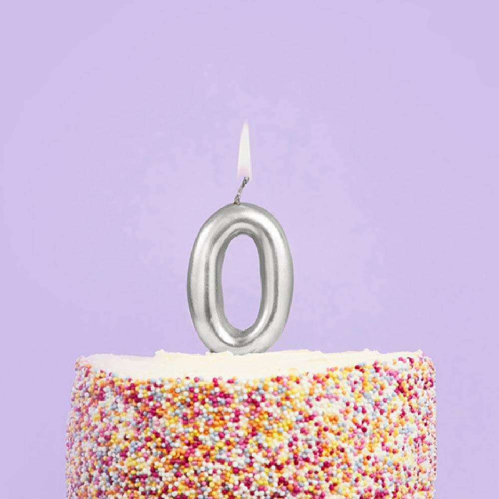 Silver Number 0 Candle General Party