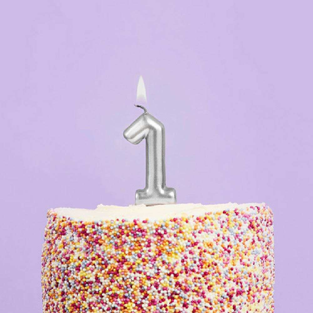 Silver Number 1 Candle Metallic Silver