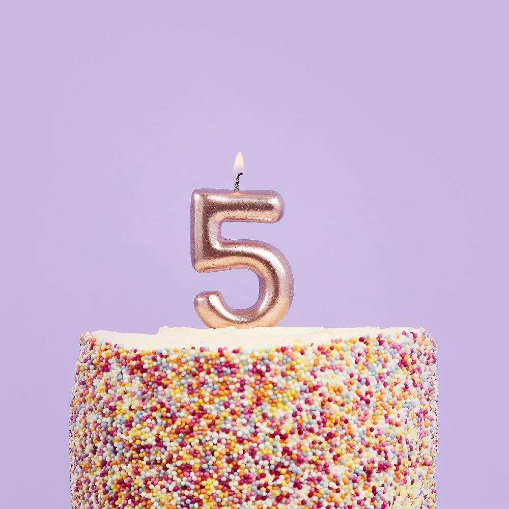Rose Gold Number 5 Candle Party Pieces
