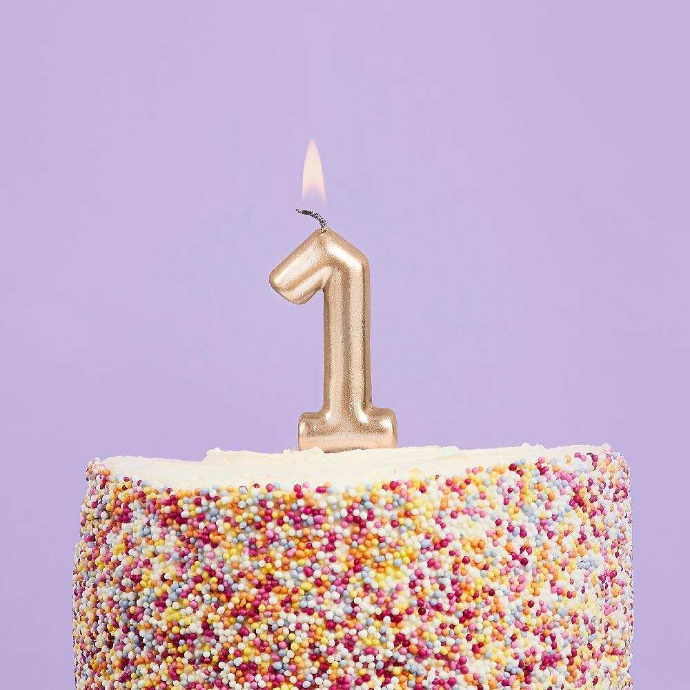 Gold Number 1 Candle Metallic Gold