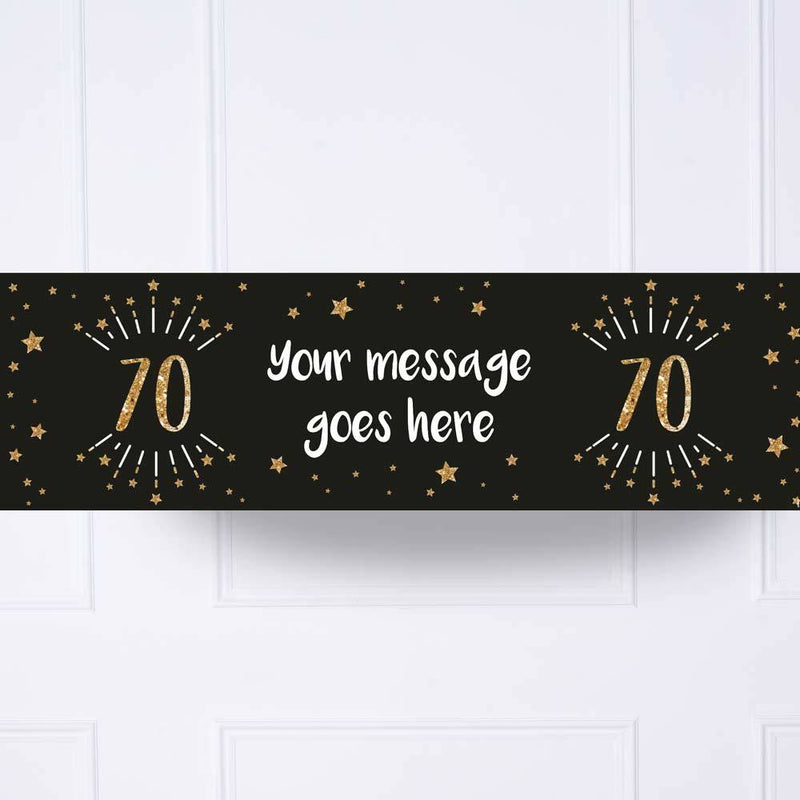 Black & Gold 70th Birthday Personalised Party Banner