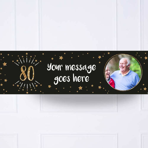 Black & Gold 80th Birthday Personalised Party Banner