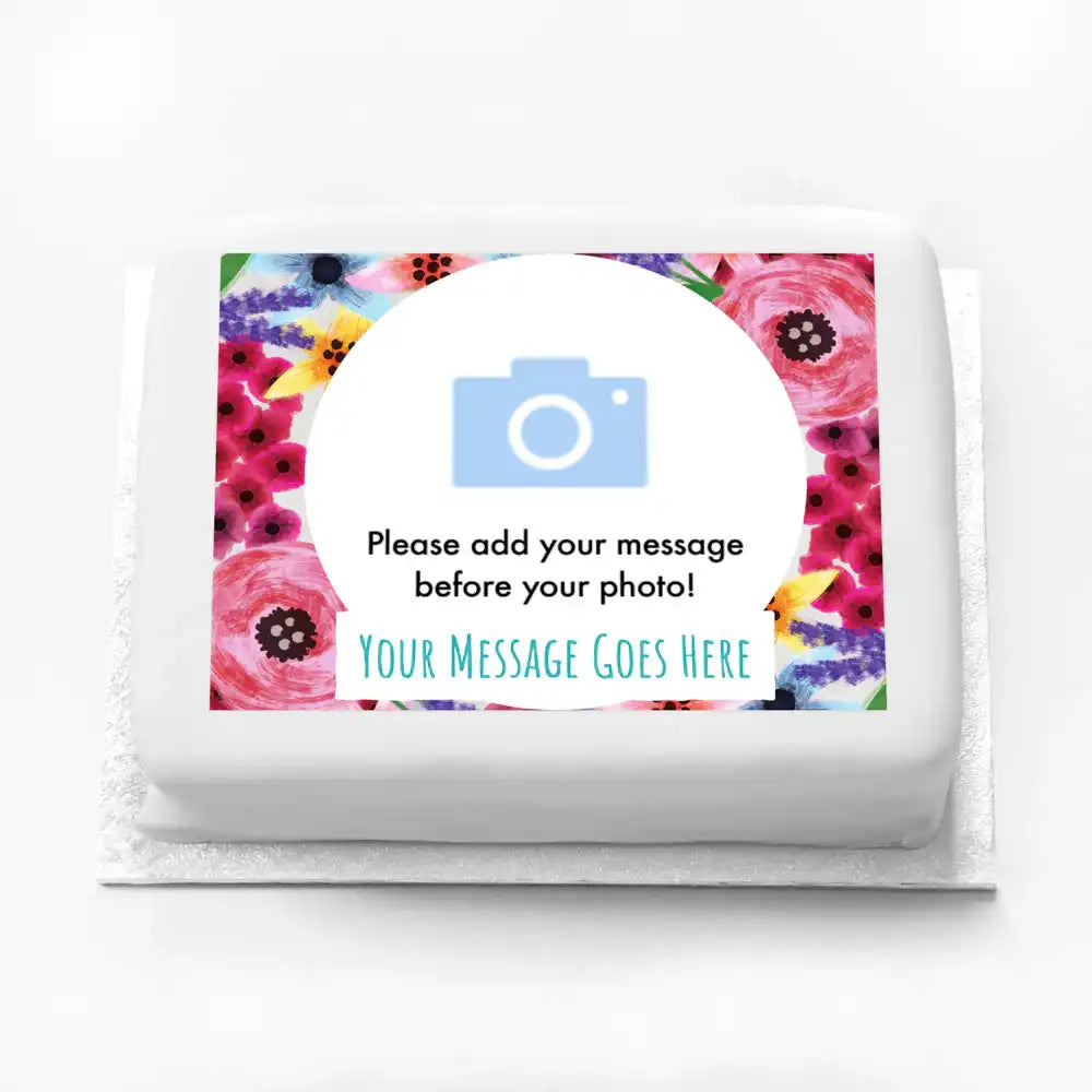 Personalised Photo Cake - Watercolour Flowers Photo & Message Personalised Cake