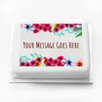 Personalised Photo Cake - Watercolour Flowers Message Only Personalised Cake