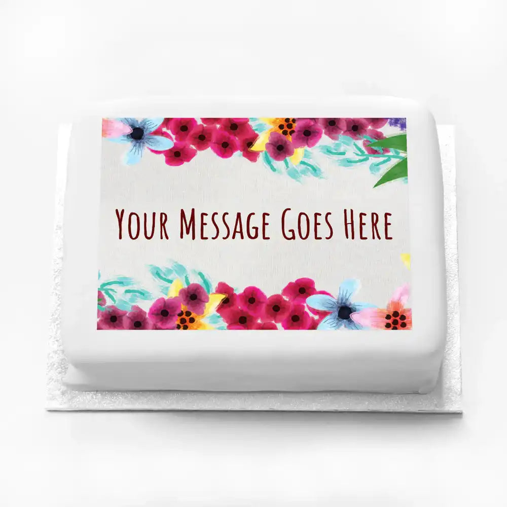 Personalised Photo Cake - Watercolour Flowers Message Only Personalised Cake