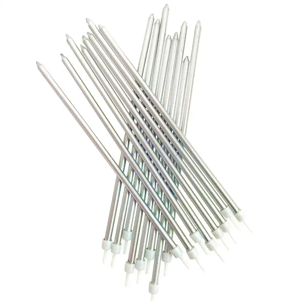 Tall Metallic Candles Silver (x16) General Party