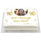 Personalised Photo Cake - White & Gold Any Age Birthday