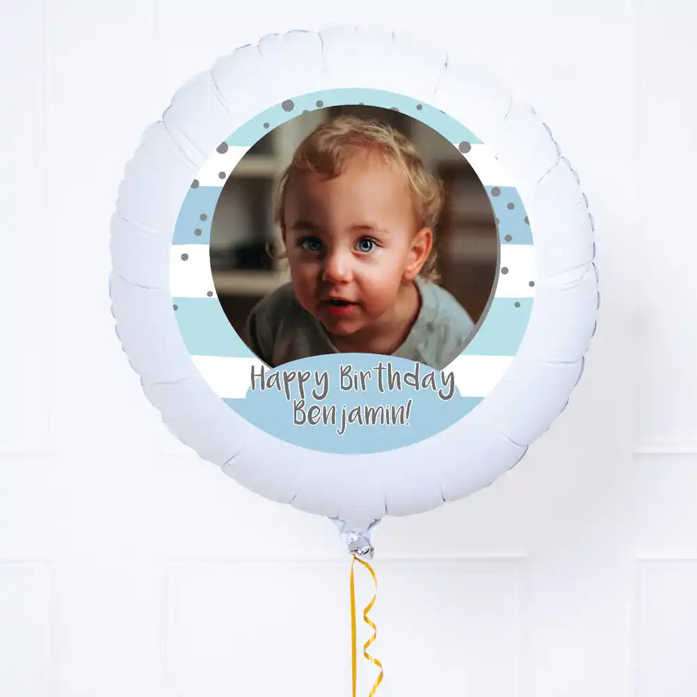 Personalised Photo Balloon – Blue Stripes Personalised Balloons
