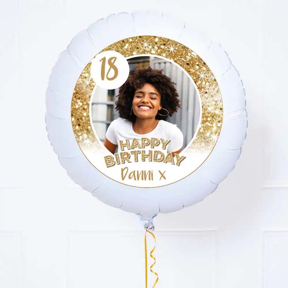 Personalised Photo Balloon - Any Age Birthday: White Lustre Personalised Balloons
