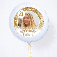 Personalised Photo Balloon - Any Age Birthday: White Lustre Personalised Balloons