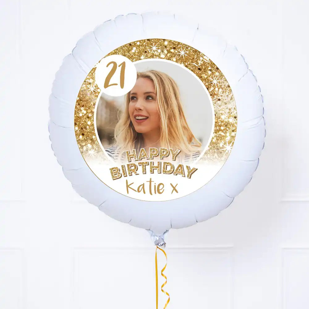 Personalised Photo Balloon - Any Age Birthday: White Lustre Personalised Balloons