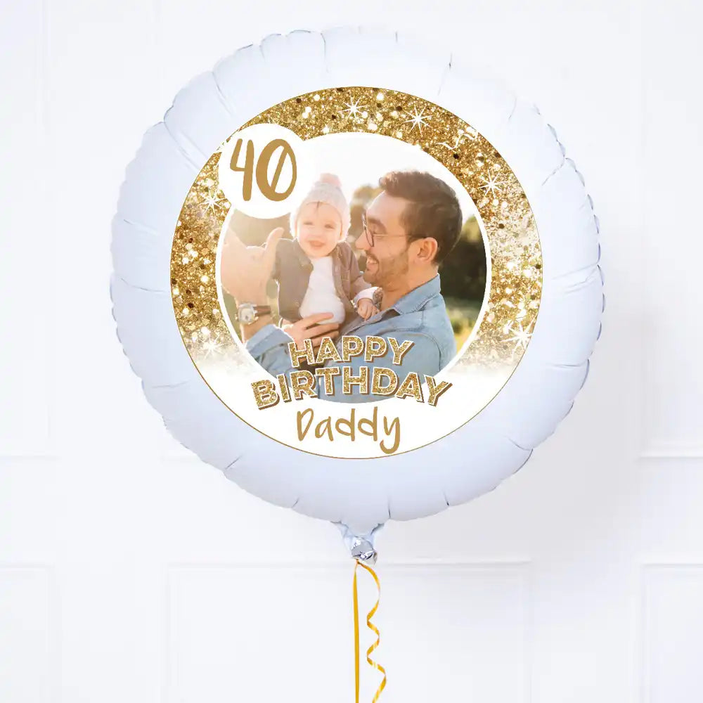 Personalised Photo Balloon - Any Age Birthday: White Lustre Personalised Balloons