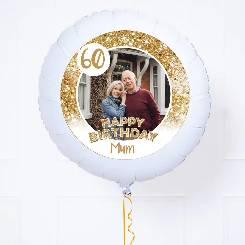Personalised Photo Balloon - Any Age Birthday: White Lustre Personalised Balloons