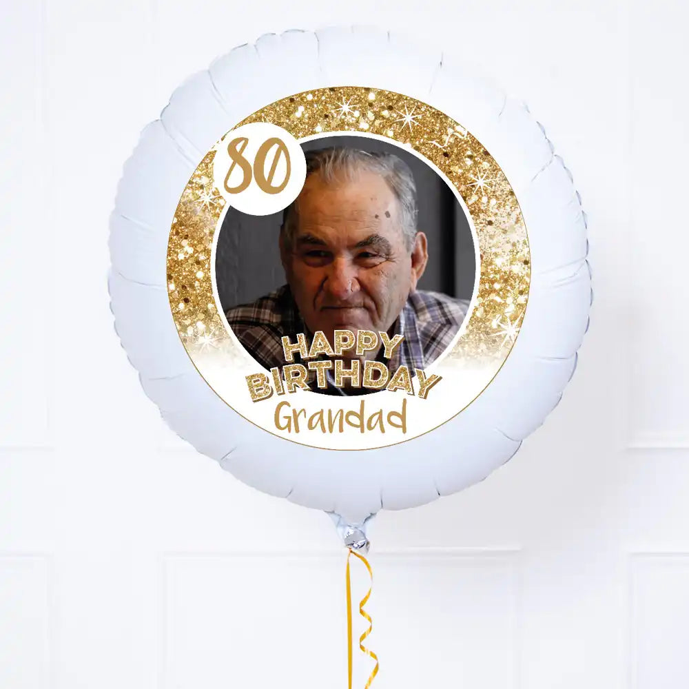 Personalised Photo Balloon - Any Age Birthday: White Lustre Personalised Balloons