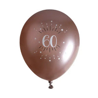 60th Birthday Rose Gold Latex Balloons (x6) Milestone