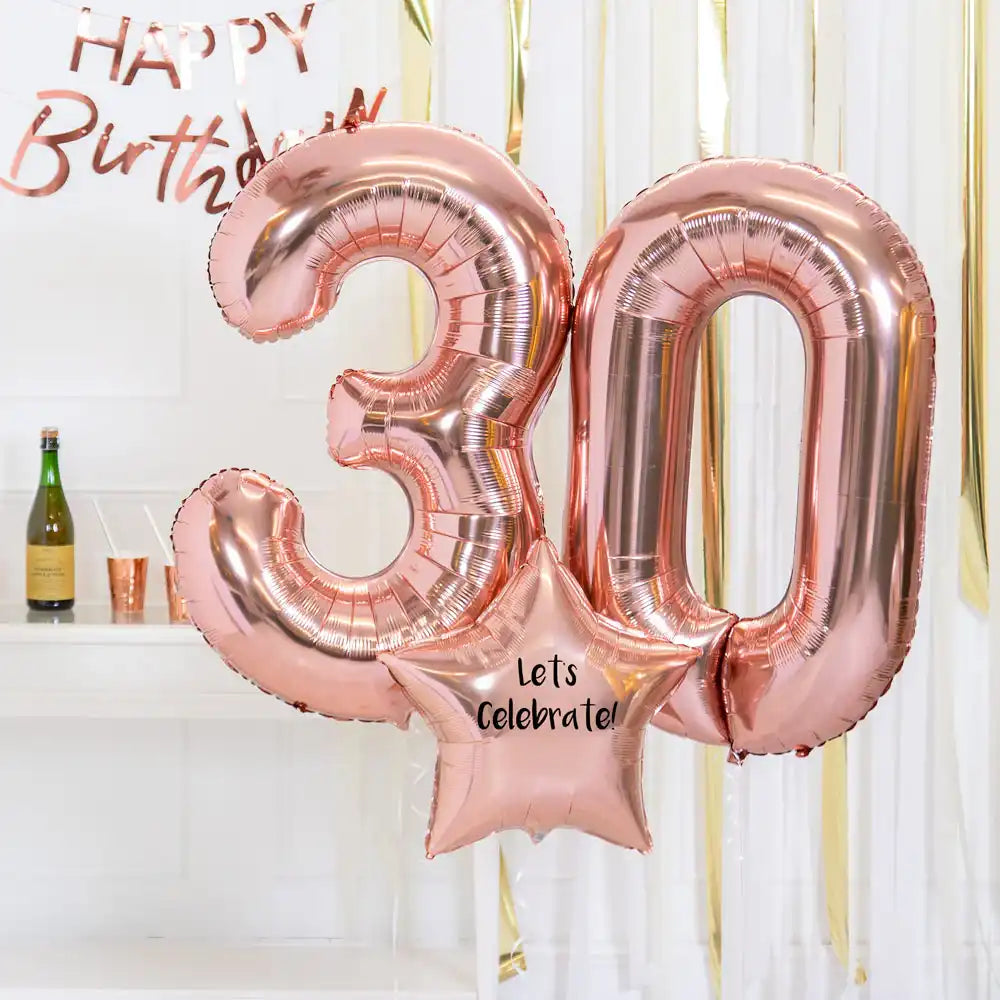 30th Birthday Balloons - Personalised Inflated Balloon Bouquet Rose Gold Personalised Balloons