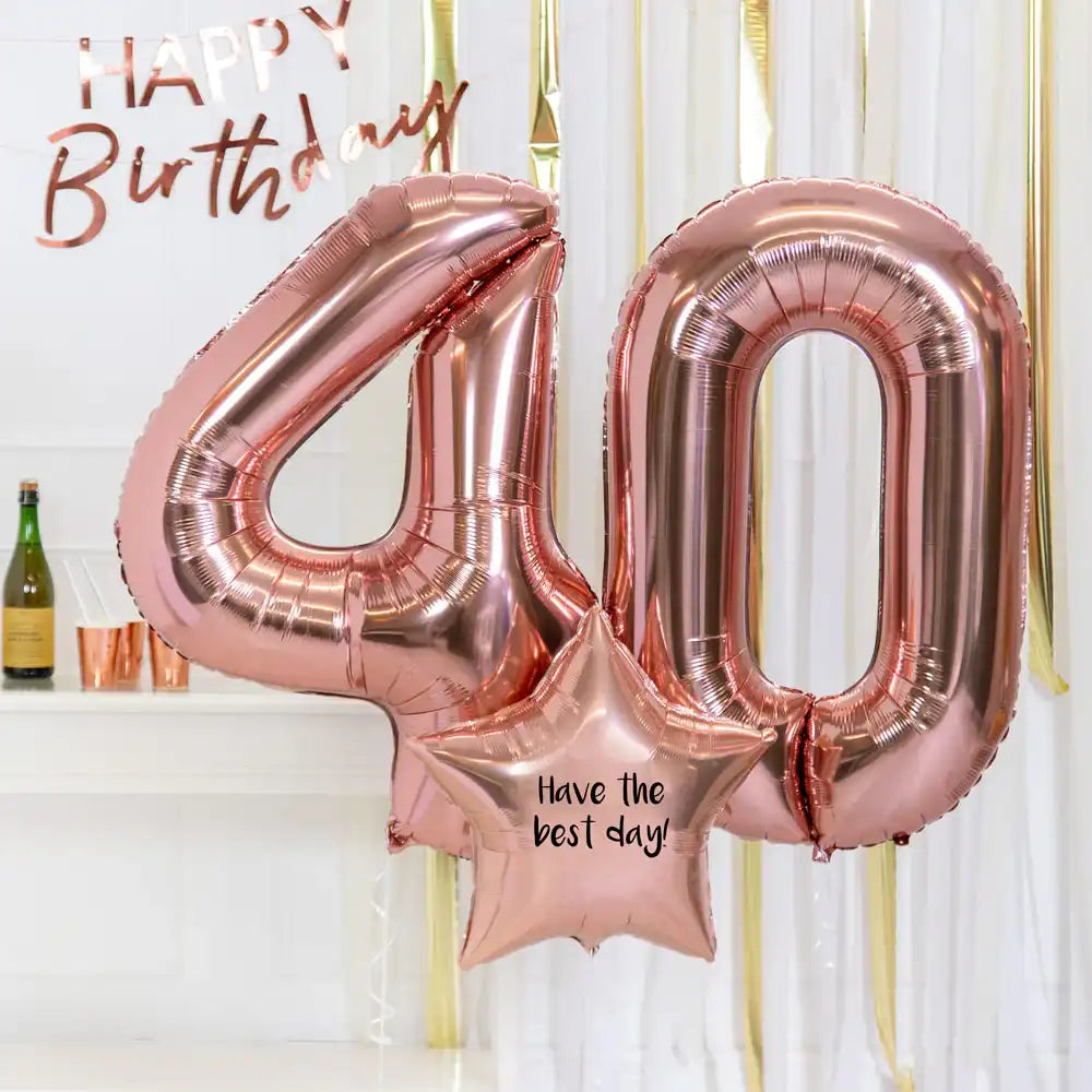 40th Birthday Balloons - Personalised Inflated Balloon Bouquet Rose Gold Personalised Balloons