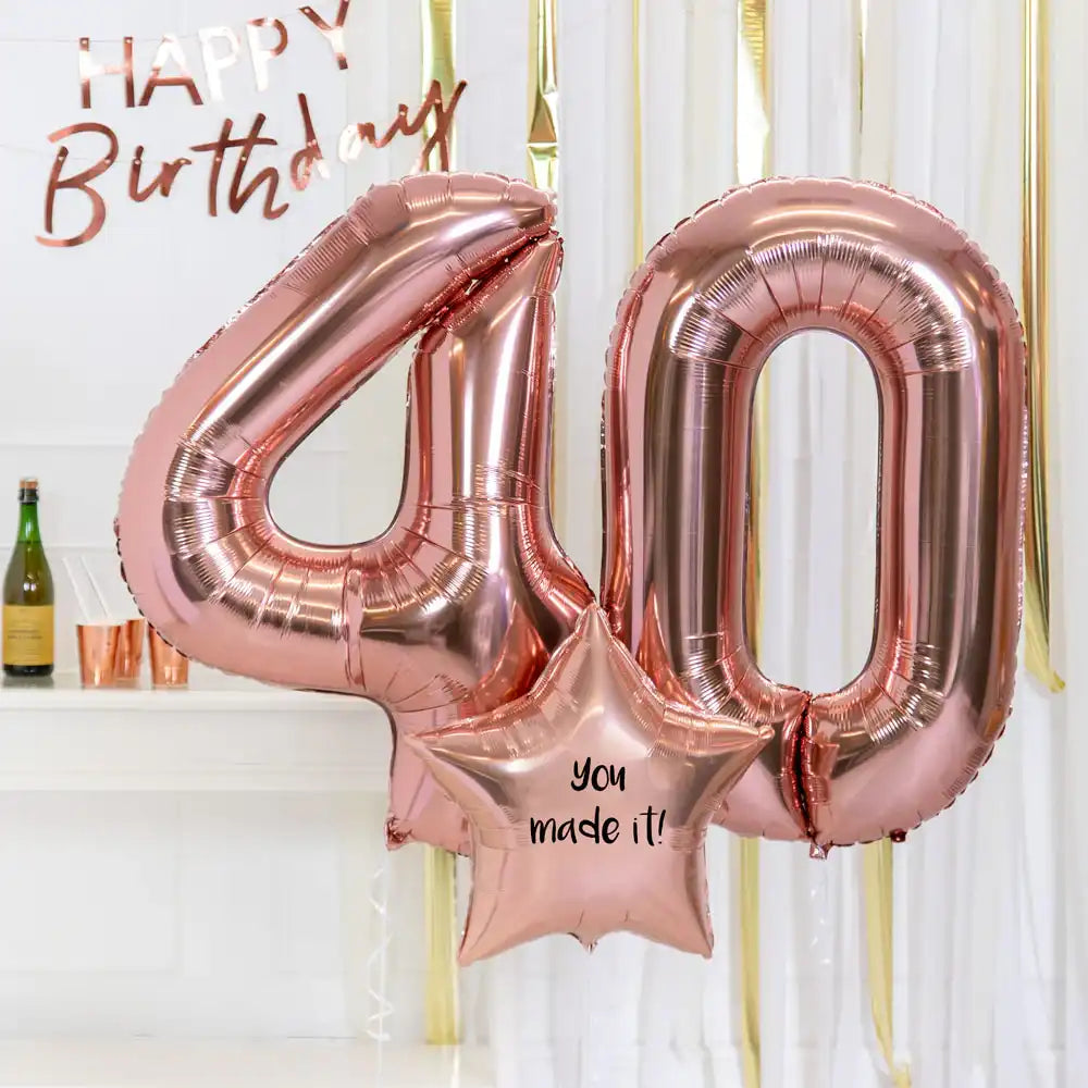 40th Birthday Balloons - Personalised Inflated Balloon Bouquet Rose Gold Personalised Balloons
