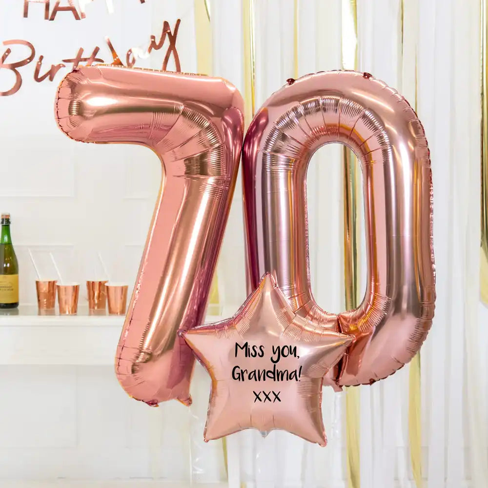 70th Birthday Balloons - Personalised Inflated Balloon Bouquet Rose Gold Personalised Balloons