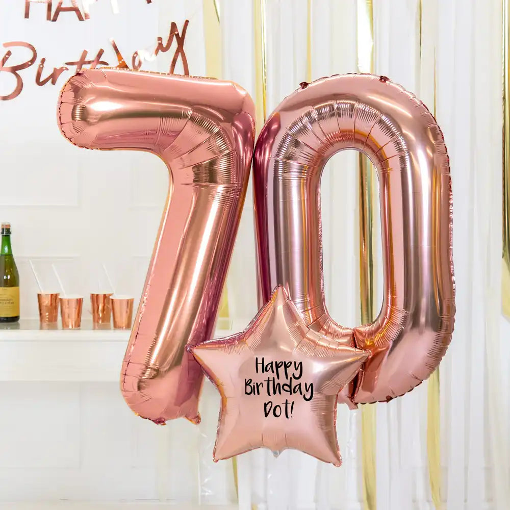 70th Birthday Balloons - Personalised Inflated Balloon Bouquet Rose Gold Personalised Balloons