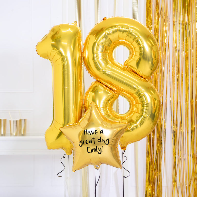 18th Birthday Balloons - Personalised Inflated Balloon Bouquet Gold