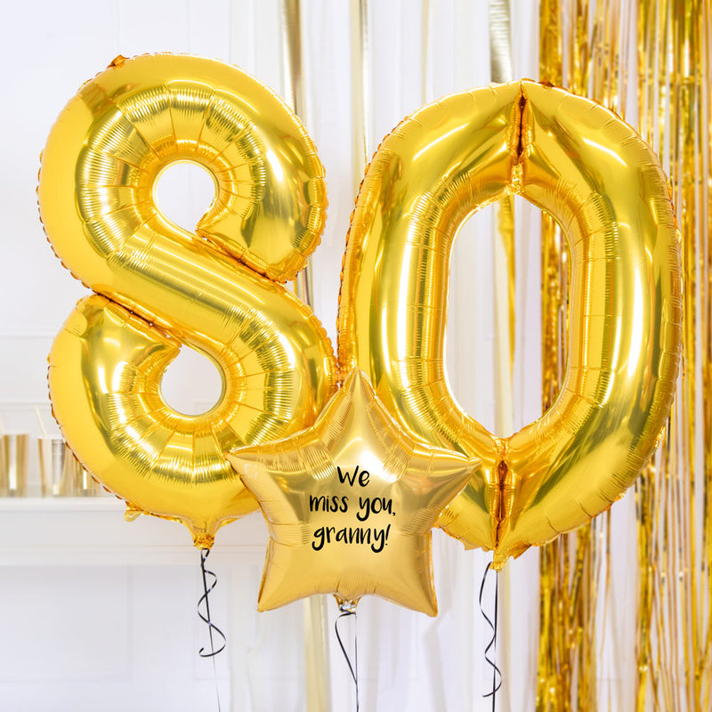 80th Birthday Balloons - Personalised Inflated Balloon Bouquet Gold