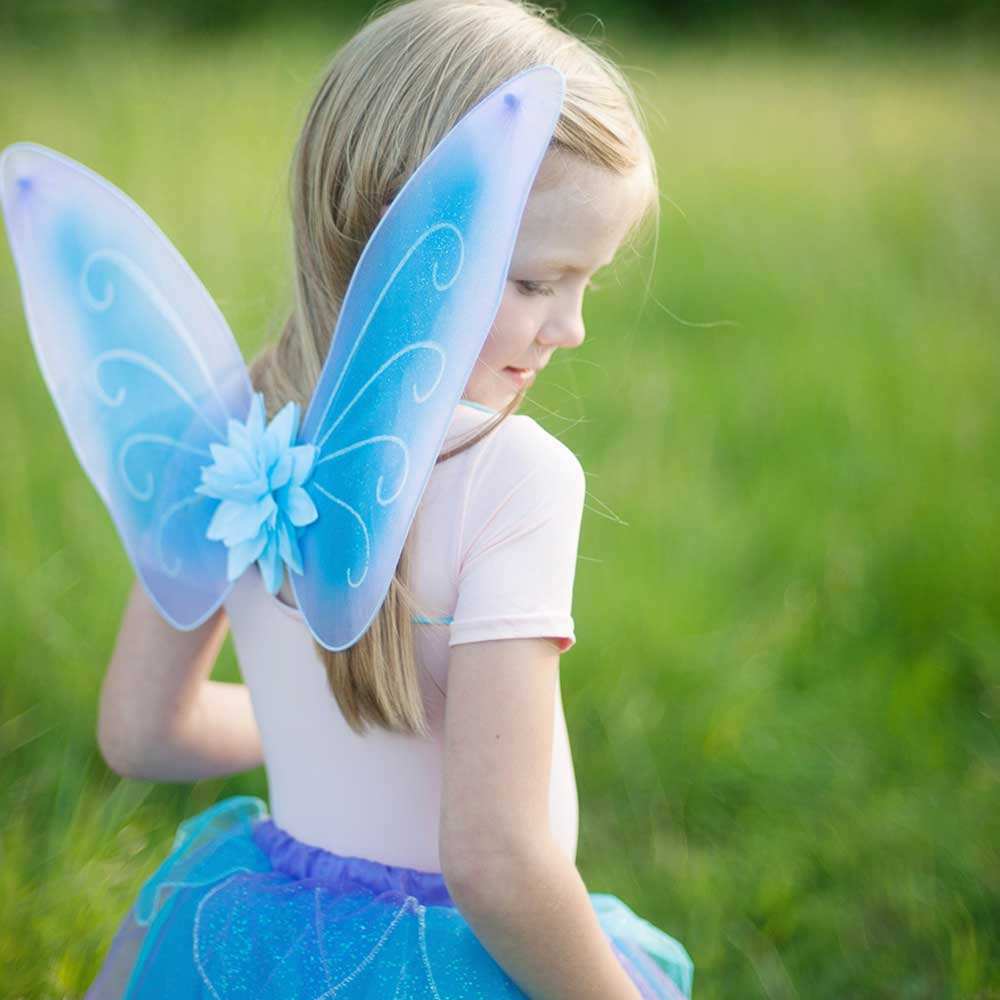 Kids Glitter Blue Skirt, Wings and Wand Set | Fancy Dress