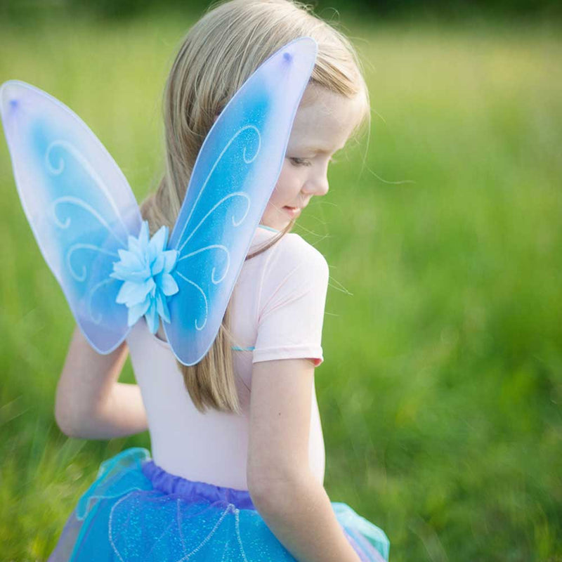 Kids Glitter Blue Skirt, Wings and Wand Set