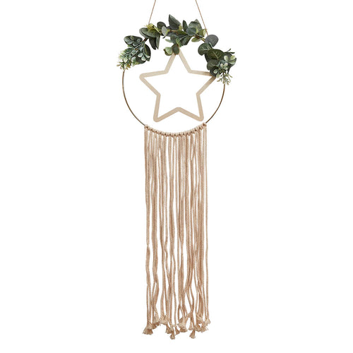 Wooden Hoop & Star Wreath with Macrame Hanging Detail