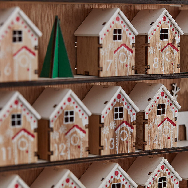 Wooden Advent Calendar with Mini Houses