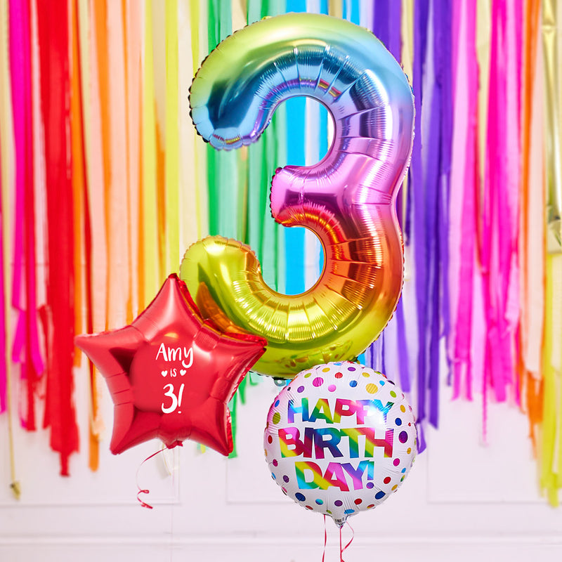 Personalised 3rd Birthday Inflated Balloon Bunch – Rainbow