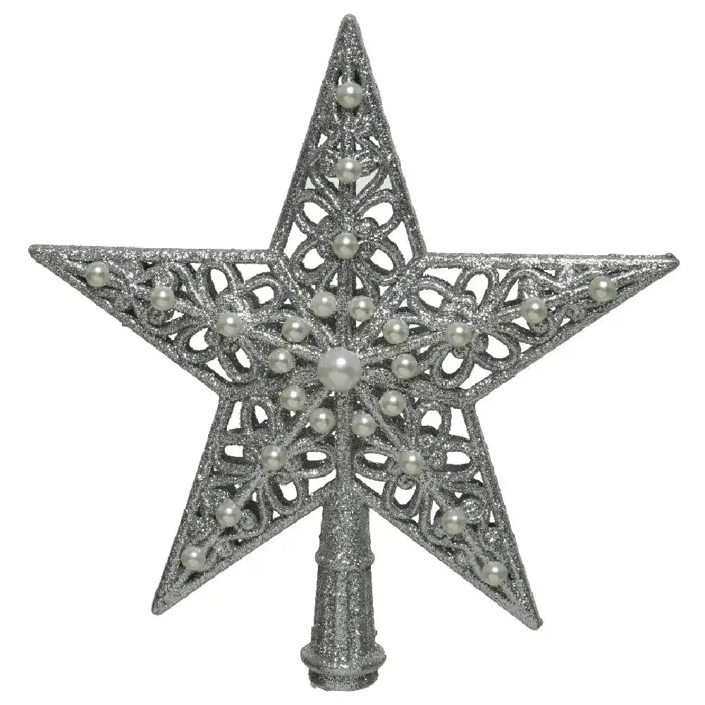 Silver Glitter Tree Topper Christmas 2024