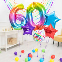 Deluxe Personalised Balloon Bunch - 60th Birthday Rainbow Personalised Balloons