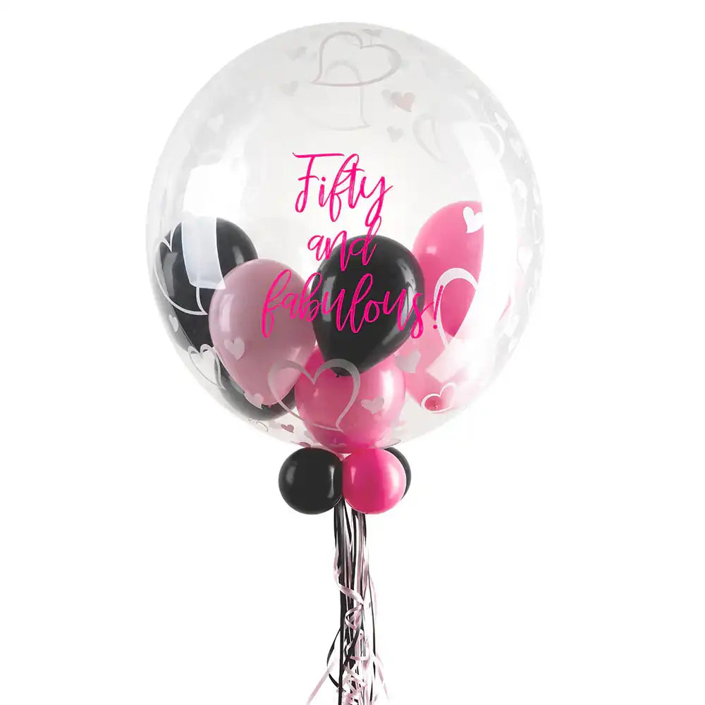 Personalised Bubble Balloon in a Box - Stylish Hearts Personalised Balloons