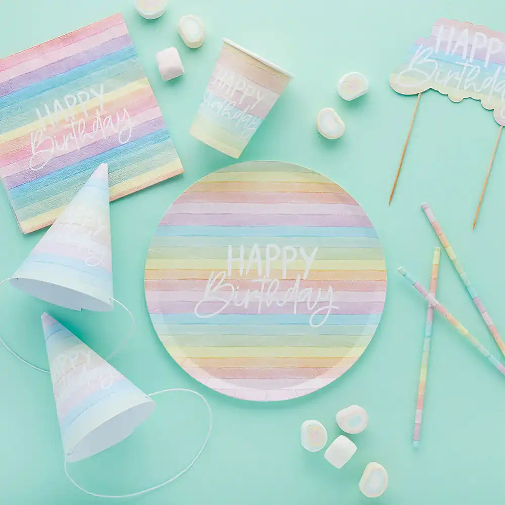 Pastel Rainbow Birthday Eco Paper Cups (x8) General Party