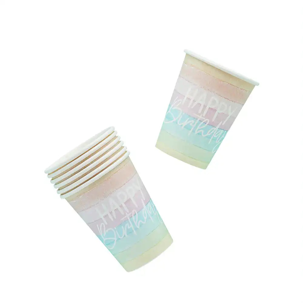 Pastel Rainbow Birthday Eco Paper Cups (x8) General Party